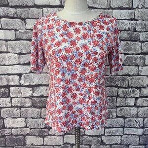 Talbots Floral Short Sleeve Scalloped Neckline Tee Size M
